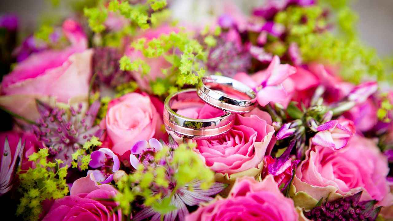 Обои букет, кольца, свадьба, розы