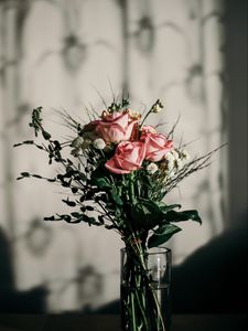 Превью обои букет, розы, розовый, цветы, ваза