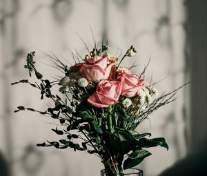 Превью обои букет, розы, розовый, цветы, ваза