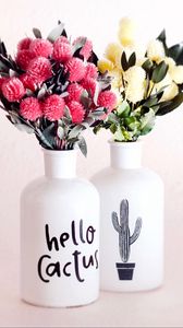 Превью обои букеты, цветы, вазы, надпись