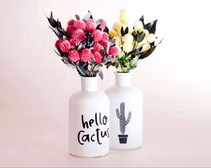 Превью обои букеты, цветы, вазы, надпись