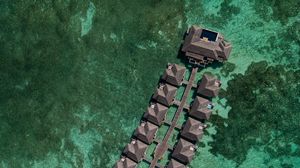 Превью обои бунгало, океан, вид сверху, тропики, вода