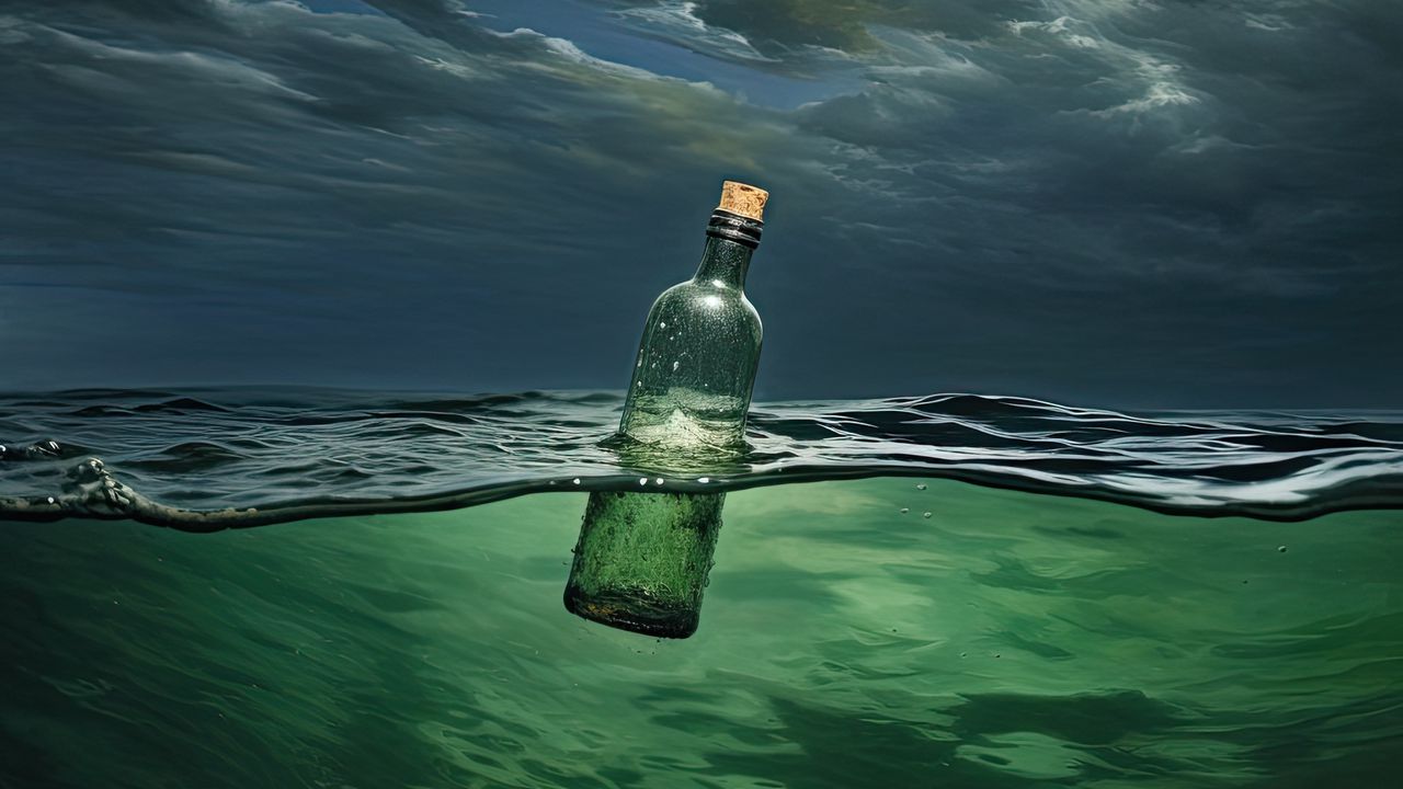 Обои бутылка, море, волны, вода, прозрачный