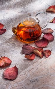 Превью обои чай, чайник, чайные листы, эстетика
