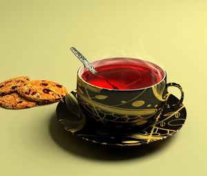 Превью обои чай, красный, печенье, чашка