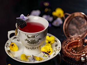 Превью обои чай, напиток, чашка, цветы