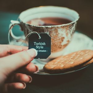 Превью обои чай, печенье, чашка, надпись, турецкий чай