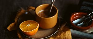 Превью обои чашка, апельсин, уют
