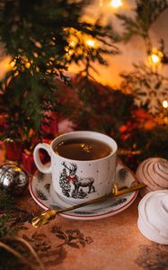 Превью обои чашка, чай, праздник, новый год, рождество