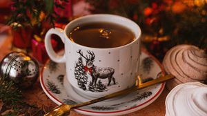 Превью обои чашка, чай, праздник, новый год, рождество