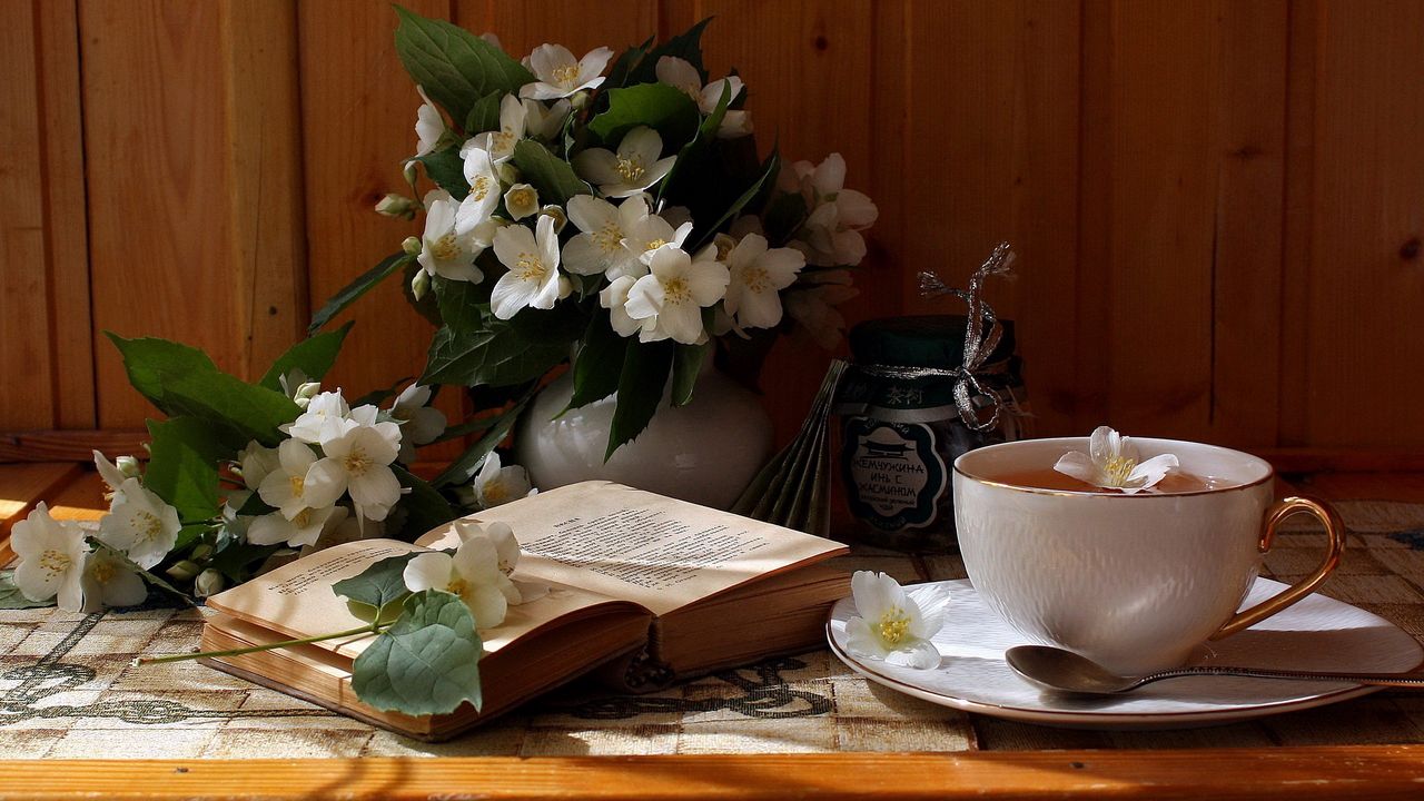 Обои чашка, чай, цветы, чаепитие