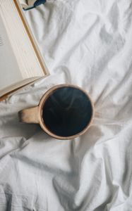 Превью обои чашка, кофе, книга, напиток, пар