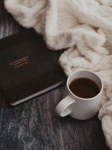 Превью обои чашка, кофе, книга, плед, уют