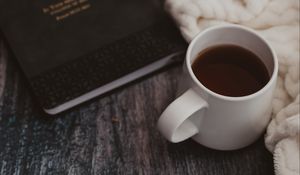 Превью обои чашка, кофе, книга, плед, уют