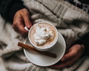 Превью обои чашка, кофе, корица, напиток