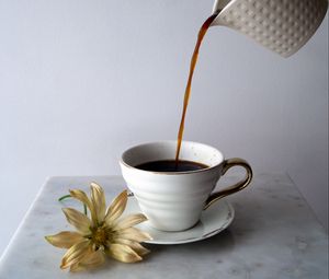 Превью обои чашка, кофе, напиток, цветок, чайник