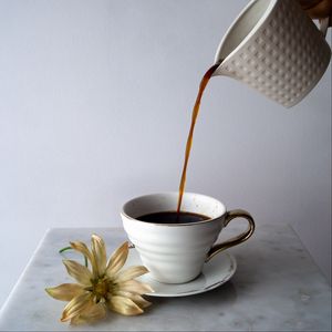 Превью обои чашка, кофе, напиток, цветок, чайник