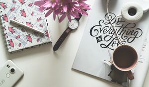 Превью обои чашка, кофе, наушники, надпись