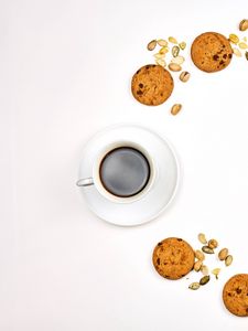 Превью обои чашка, кофе, печенье, белый
