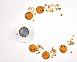 Превью обои чашка, кофе, печенье, белый