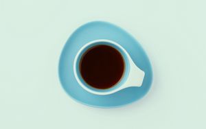 Превью обои чашка, минимализм, чай, напиток, голубой