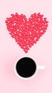 Превью обои чашка, сердце, любовь, кофе, конфеты
