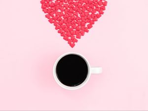 Превью обои чашка, сердце, любовь, кофе, конфеты