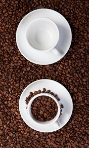 Превью обои чашки, кофейные зерна, кофе, коричневый, белый