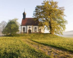 Превью обои часовня, бавария, германия, деревья, поляна