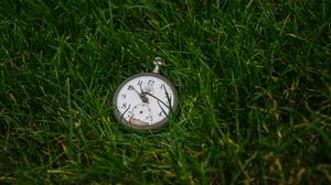 Превью обои часы, циферблат, время, трава