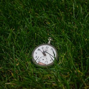 Превью обои часы, циферблат, время, трава