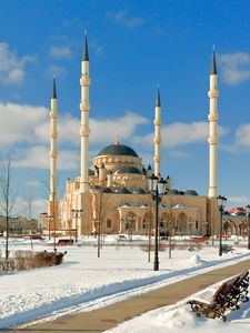 Превью обои чечня, мечеть, снег, минарет