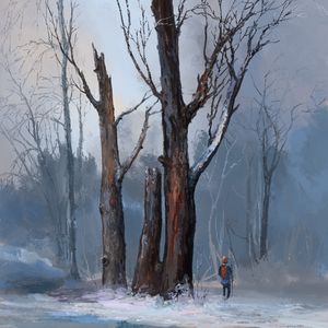 Превью обои человек, деревья, лес, зима, арт