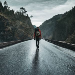 Превью обои человек, дорога, одиночество, турист, путешествие, природа