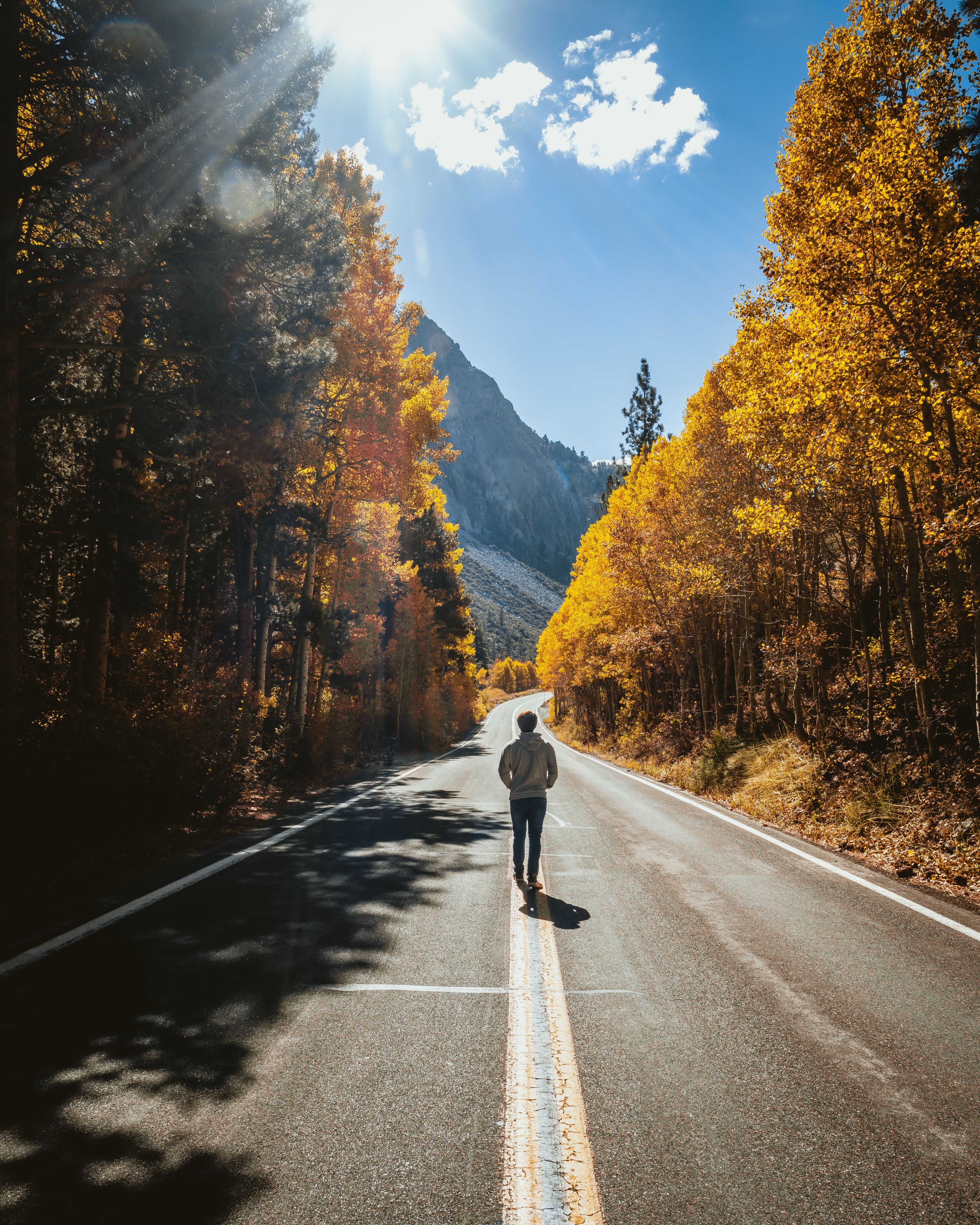 Путь к счастливой жизни. Осенняя дорога. Человек на дороге. Красивые дороги. Пейзаж с дорогой.