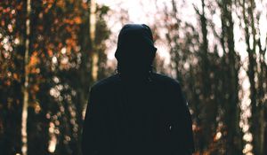 Превью обои человек, капюшон, аноним, темный