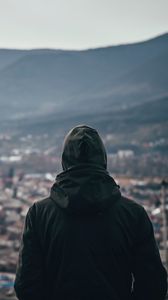 Превью обои человек, капюшон, одиночество, вид