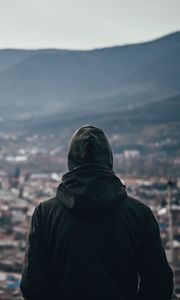 Превью обои человек, капюшон, одиночество, вид