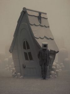 Превью обои человек, куб, дом, арт