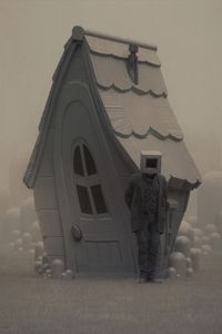 Превью обои человек, куб, дом, фэнтези, арт