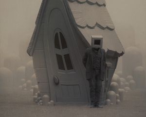 Превью обои человек, куб, дом, фэнтези, арт