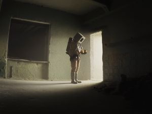 Превью обои человек, куб, шар, свет, арт