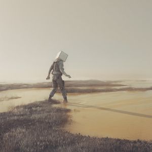 Превью обои человек, куб, трава, вода, арт