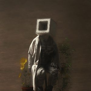 Превью обои человек, куб, цветы, арт