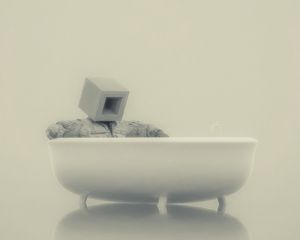 Превью обои человек, куб, ванна, белый, арт