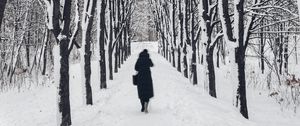 Превью обои человек, одиночество, зима, тропинка, деревья, sad