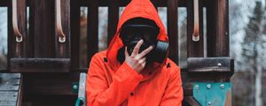 Превью обои человек, противогаз, капюшон, маска
