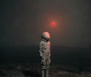 Превью обои человек, трава, шар, свечение, арт