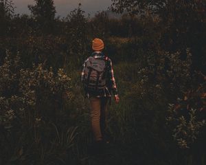 Превью обои человек, турист, природа, дикая природа, сумерки