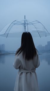 Превью обои человек, зонт, девушка, дождь, одиночество, одинокий
